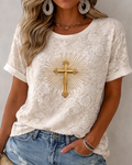 Lace Cross Vintage Print Women's Short Sleeve T-Shirt