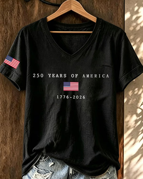 100% Cotton 250 Years Freedom Sublimation V Neck Short Sleeve Tshirt