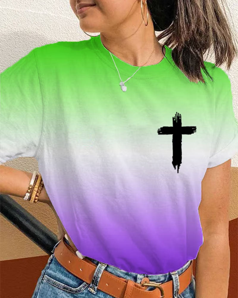 BLESSED BY GOD Front And Rear Double-sided Cross Printed Short Sleeve T-shirt