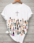 Look Up Crowd Silhouette Cross Print Short Sleeve Tee