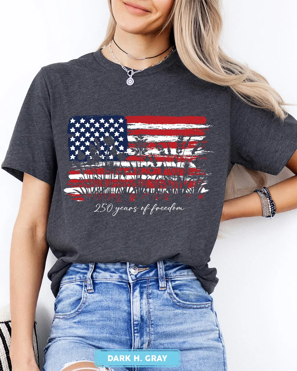 100% Cotton 250 Years of Freedom Crew Neck Short Sleeve Tshirt