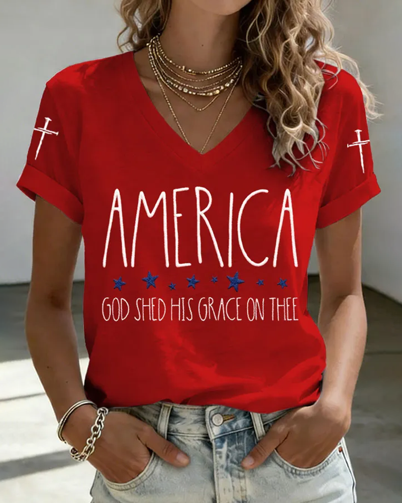 100% Cotton GOD SHED HIS GRACE ON THEE V Neck Short Sleeve Tshirt