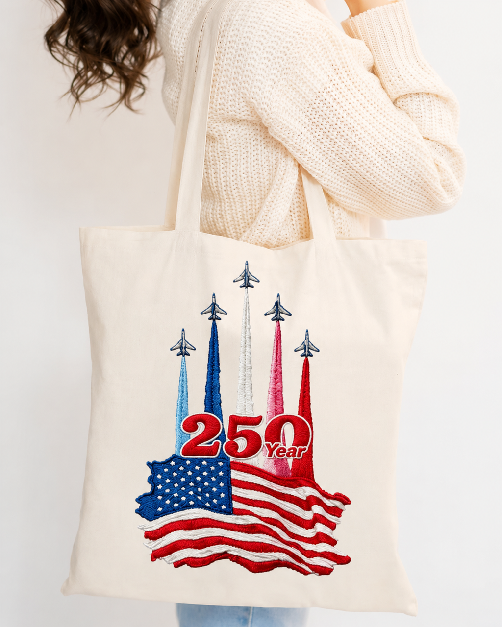 America 250th Anniversary Eagle Graphic Print Zipper Canvas Tote Bag