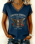 Women's American 250th Anniversary Print V-neck Short Sleeve Tshirt