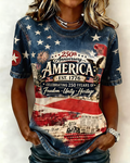 Crew Neck American 250th Anniversary of Patriotism Vintage Print Short-sleeved T-shirt