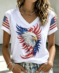 American Flag and Eagle Print V-neck Short Sleeve Tshirt