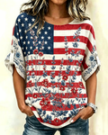American Flag Bohemian Flowers Print Shirt