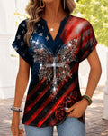 American Flag Butterfly Short Sleeve Blouse