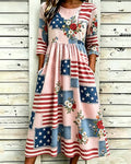 American Flag Denim Patch Print Pocket Casual Dress