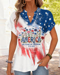 American Flag Flowers Short Sleeve Blouse