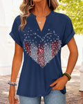 American Flag Heart Short Sleeve Blouse