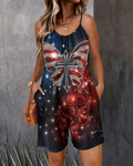Anniversary Butterfly Roses Sleeveless Cami Short Jumpsuit With Side Pockets