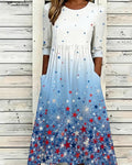 Blue Gradient Little Stars Print Pocket Casual Dress