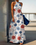 Bohemian Flowers Halter Neck High Waist Maxi Dress