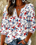 Bohemian Floral Print V‑Neck 3/4 Sleeve Blouse