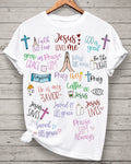 Colorful Religious Quotations Cross Hands Fun Printed Short Sleeve T-Shirt