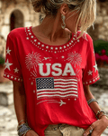 Celebrating American Independence Day Print Crew Neck Short Sleeve Tshirt
