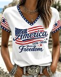 Celebrating American Independence Day Print V-neck Short Sleeve Tshirt