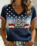Celebrating the 250th Anniversary Print V-neck Short Sleeve Tshirt