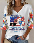 Celebrating The 250th Anniversary Print V-neck Half Sleeved Loose Top