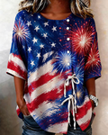 Celebrating The 250th Anniversary Cotton Linen Button-down Tie Blouse