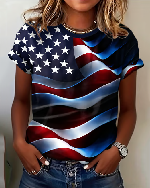 Women's Classic National Flag Print Short Sleeve T-Shirt