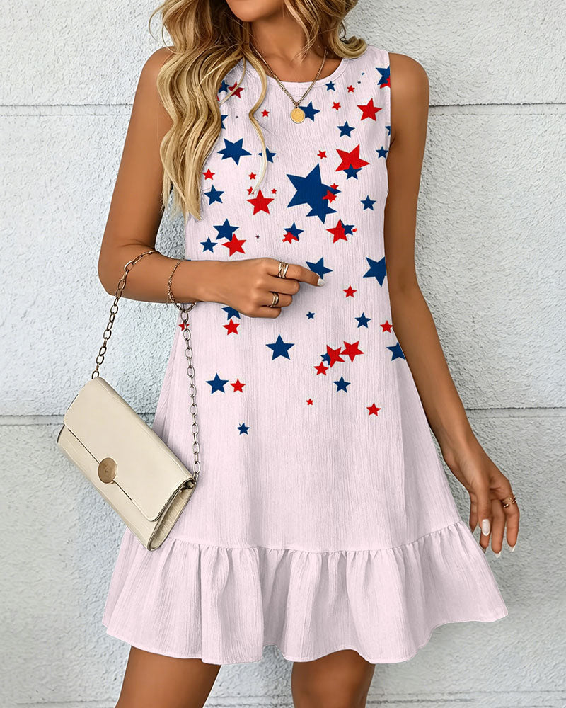 Color-block Irregular Stars Sleeveless Lace Mini Dress