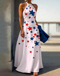 Color-block Irregular Stars Halter Neck High Waist Maxi Dress