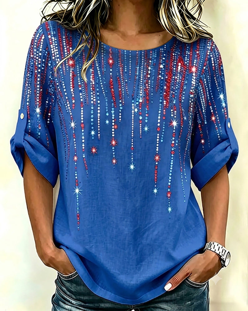 Color-blocked Striped Prints Crew Neck Blouse