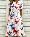 Colorful Butterfly Stars Print Pocket Casual Dress