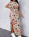 Colorful Little Star Print Split Hem Bodycon Dress