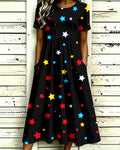 Colorful Little Stars Print Pocket Casual Dress