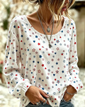 Colorful Little Stars Print Round Neck Puff Sleeves Blouse