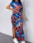 Colorful National Flag Art Butterfly Print Split Hem Bodycon Dress