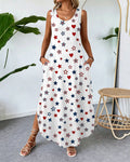 Colorful Stars and Hearts Print Round Neck Pocket Casual Dress
