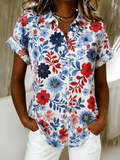 Colorful flowers Print Lapel Button-Down Short-Sleeved Shirt