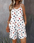 Colorful Stars and Hearts Sleeveless Cami Short Jumpsuit With Side Pockets