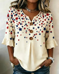 Contrast-Color Little Stars Cotton Linen Shirt
