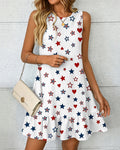 Contrasting Color Stars and Hearts Sleeveless Lace Mini Dress