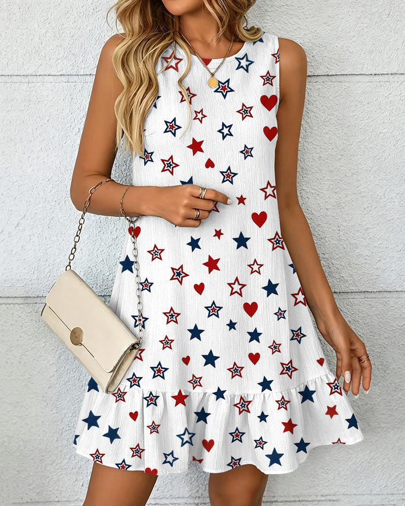 Contrasting Color Stars and Hearts Sleeveless Lace Mini Dress