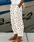 Contrasting Color Stars and Hearts Print Casual Pants