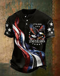 United States 250 Anniversary Star Eagle Flag Printed Henley Collar Short Sleeve Tee