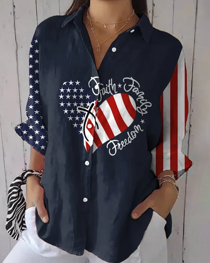 American Flag Faith Family Freedom Heart Print Red Shirt