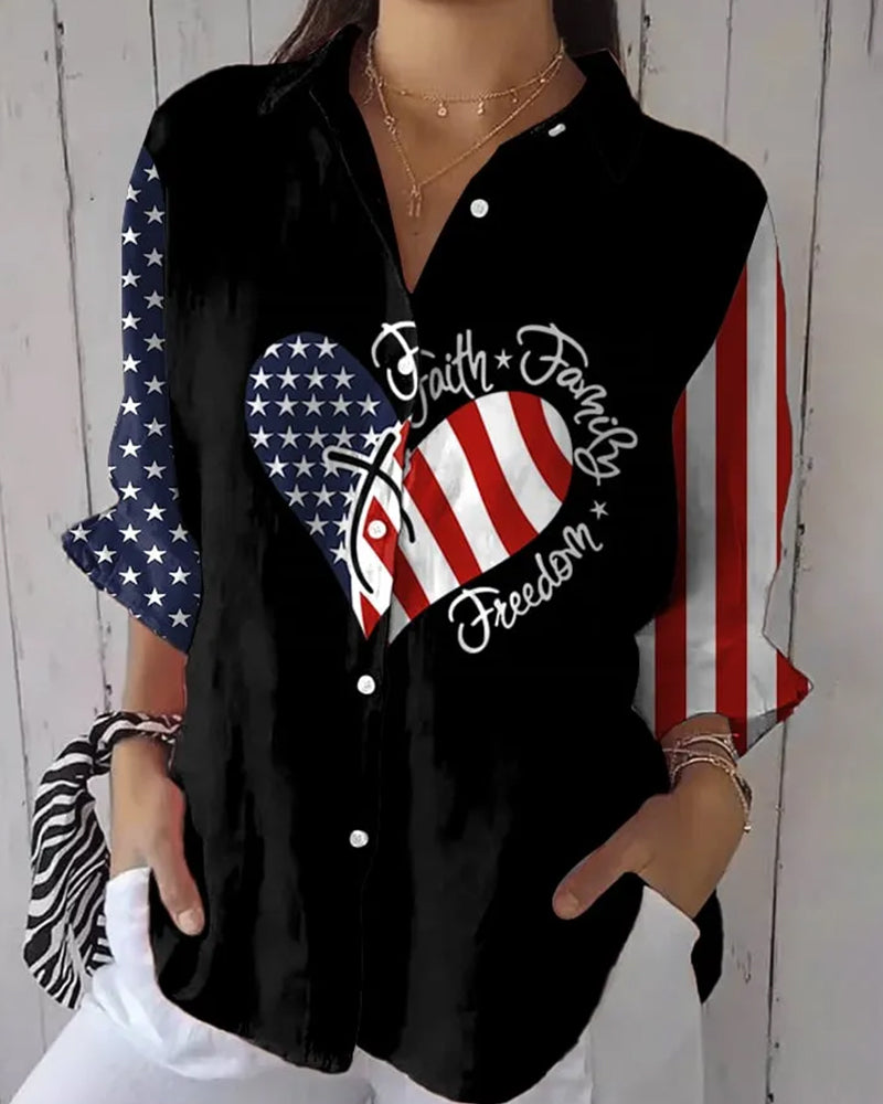 American Flag Faith Family Freedom Heart Print Red Shirt