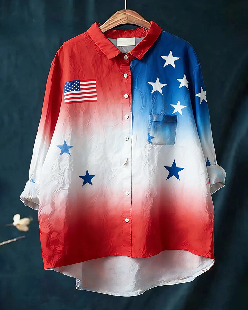 American Flag Star-Strip Gradient Print Shirt