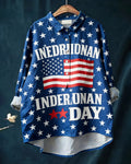 US Independence Day Star Flag Print Blue Shirt