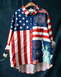 American Flag Liberty Fireworks Print Shirt