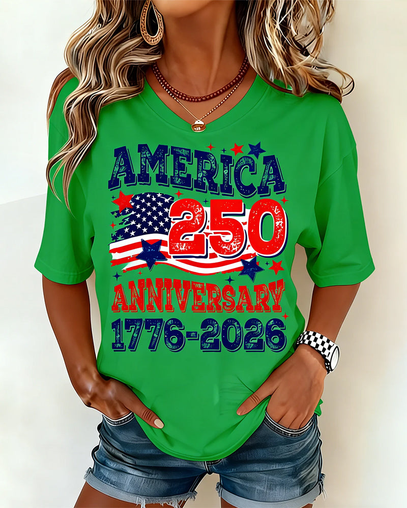 America 250 Anniversary Flag Distressed Printed Short Sleeve T-shirt