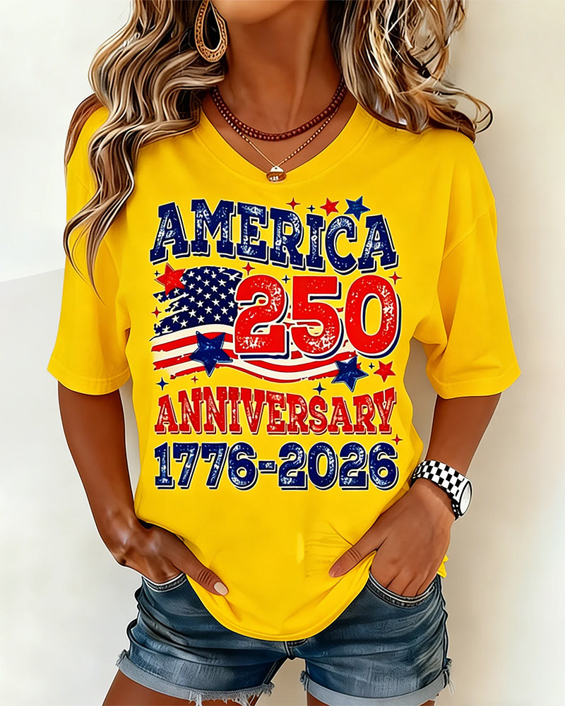 America 250 Anniversary Flag Distressed Printed Short Sleeve T-shirt