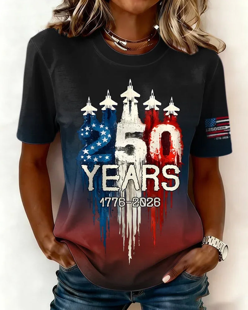 American 250 Anniversary Aircraft Graffiti Gradient Print Short Sleeve T-Shirt